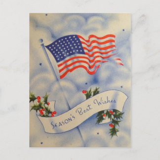 Postal Festiva Vintage patriota Navidades de la bandera estadouni