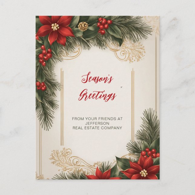 Postal Festiva Vintage Poinsettias Holidays Company (Anverso)