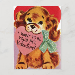 Postal Festiva Vintage Puppy aguanta Corazón Valentine
