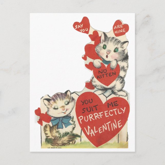 Postal Festiva Vintage Purr-fectly Kittens Valentine (Anverso)