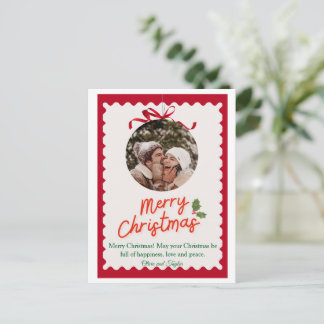 Postal Festiva Vintage Red and Green Illustrated Merry Christmas