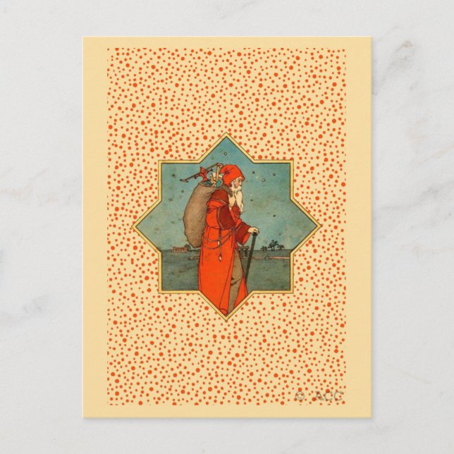 Postal Festiva Vintage Red Santa Claus San Nicolás (Anverso)