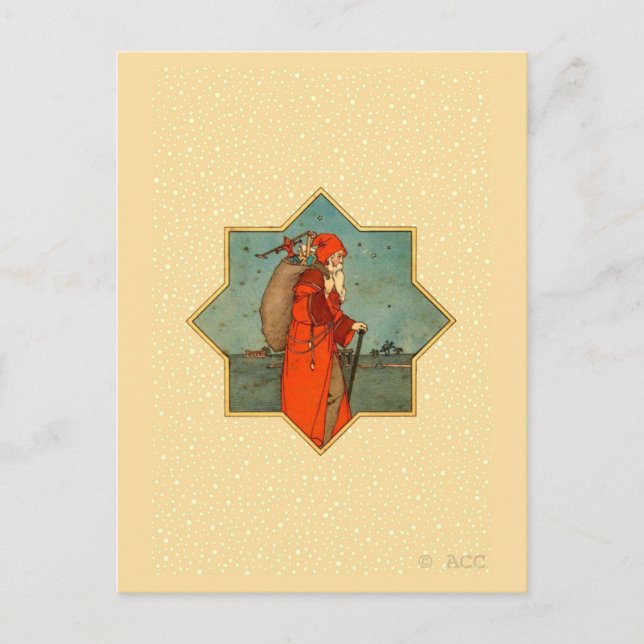 Postal Festiva Vintage Red Santa Claus San Nicolás (Anverso)