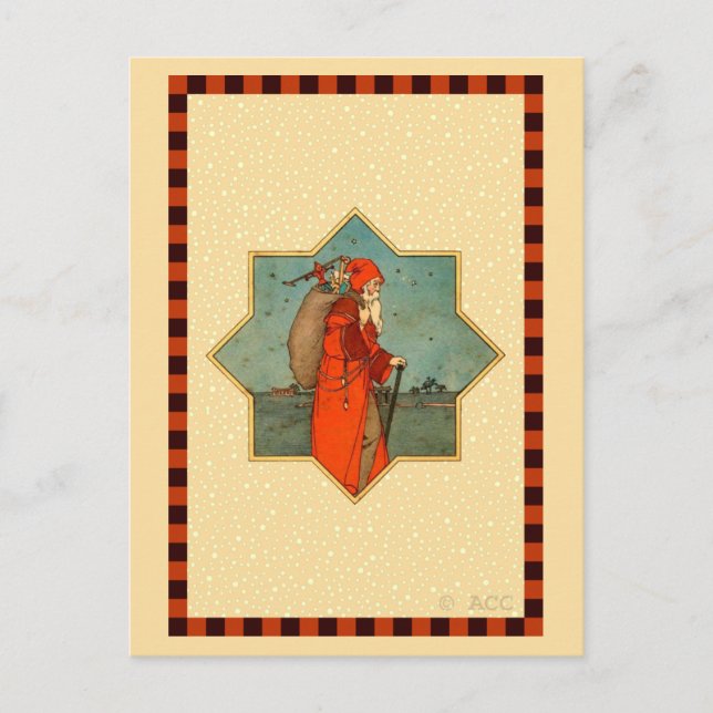 Postal Festiva Vintage Red Santa Claus San Nicolás (Anverso)