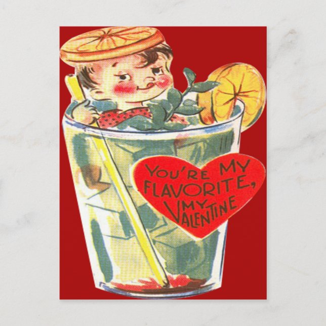 Postal Festiva Vintage Retro Boy In Cocktail Valentcard (Anverso)