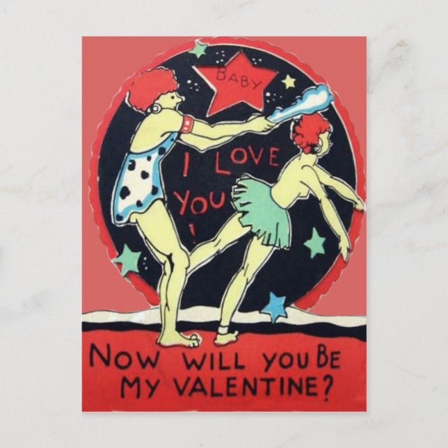 Postal Festiva Vintage Retro Cavewoman Valentcard (Anverso)
