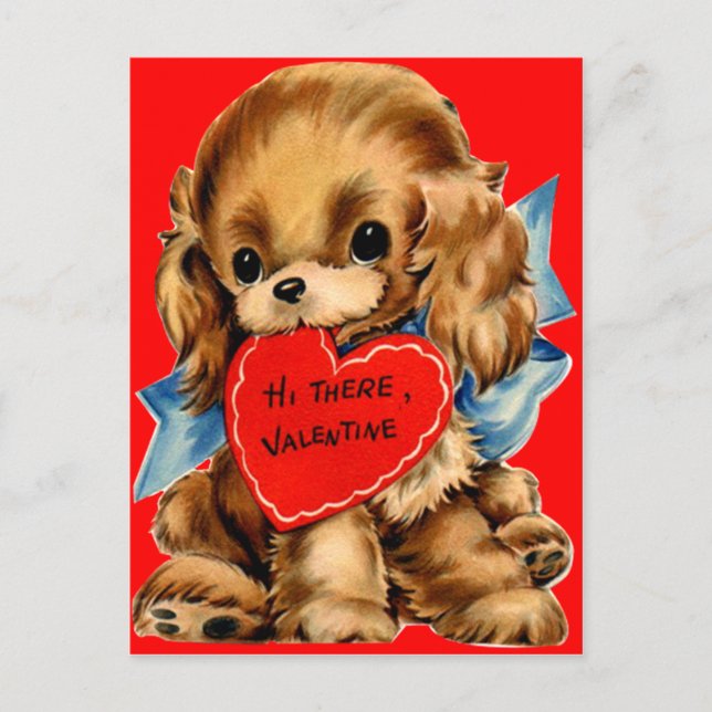 Postal Festiva Vintage Retro Cocker Spaniel Puppy Valentine (Anverso)