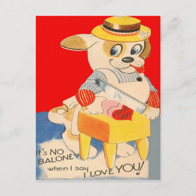 Postal Festiva Vintage Retro Dog Cutting Baloney ValentCard (Anverso)