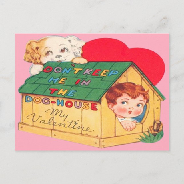 Postal Festiva Vintage Retro Dog House Valentcard (Anverso)