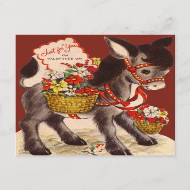 Postal Festiva Vintage Retro Donkey Valentcard (Anverso)