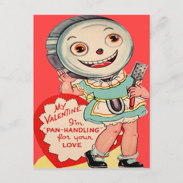 Postal Festiva Vintage Retro Frying Pan Valentine Card (Anverso)