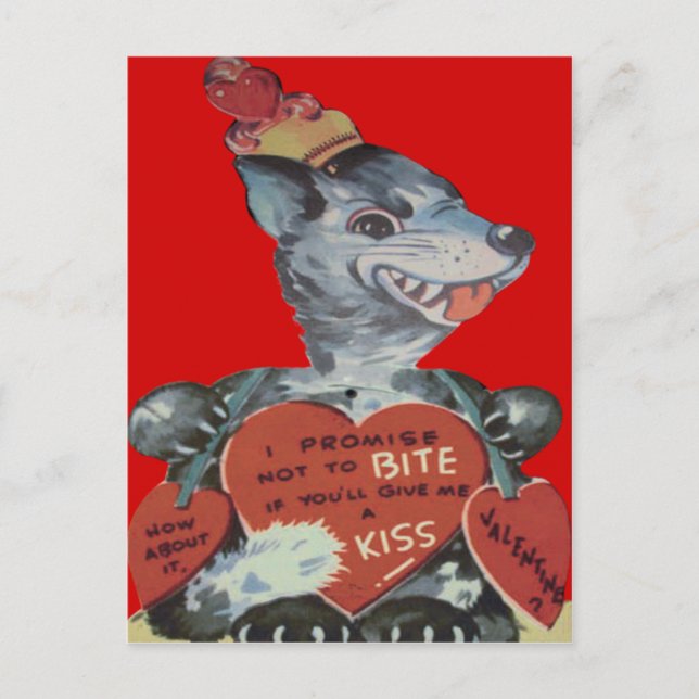 Postal Festiva Vintage Retro Funny Wolf Valentcard (Anverso)