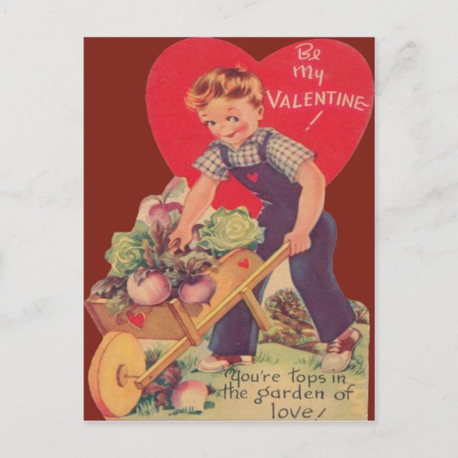 Postal Festiva Vintage Retro Gardening Valentcard (Anverso)