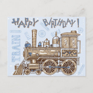 Postal Festiva Vintage Retro Happy Birday Train