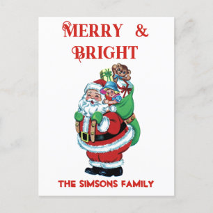 Postal Festiva Vintage Retro Jolly Santa Merry Christmas