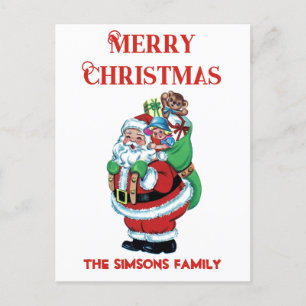 Postal Festiva Vintage Retro Jolly Santa Merry Christmas