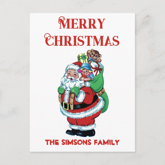 Postal Festiva Vintage Retro Jolly Santa Merry Christmas (Anverso)