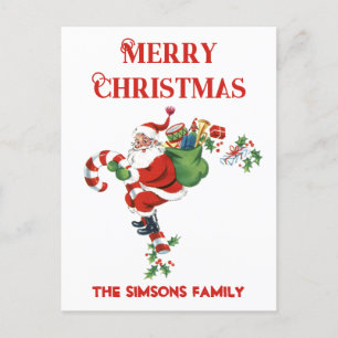 Postal Festiva Vintage Retro Jolly Santa Merry Christmas
