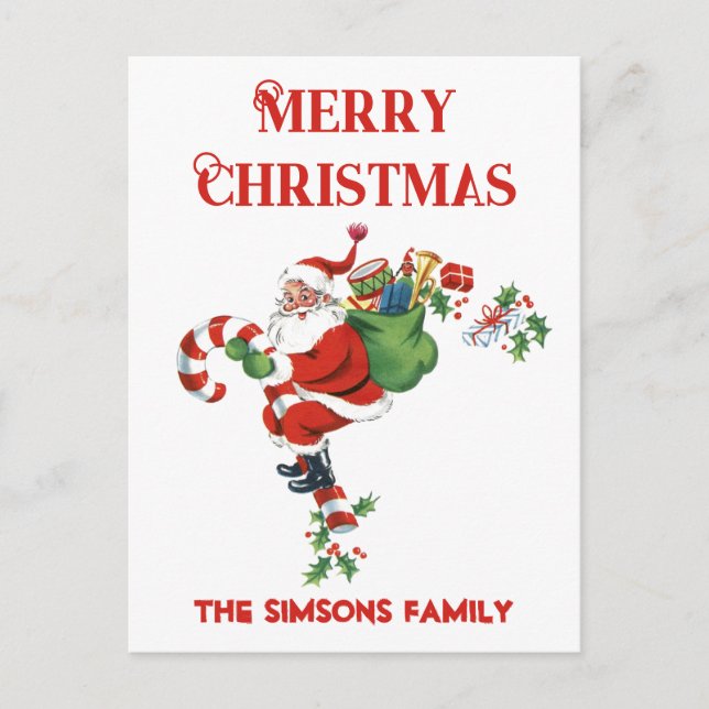 Postal Festiva Vintage Retro Jolly Santa Merry Christmas (Anverso)