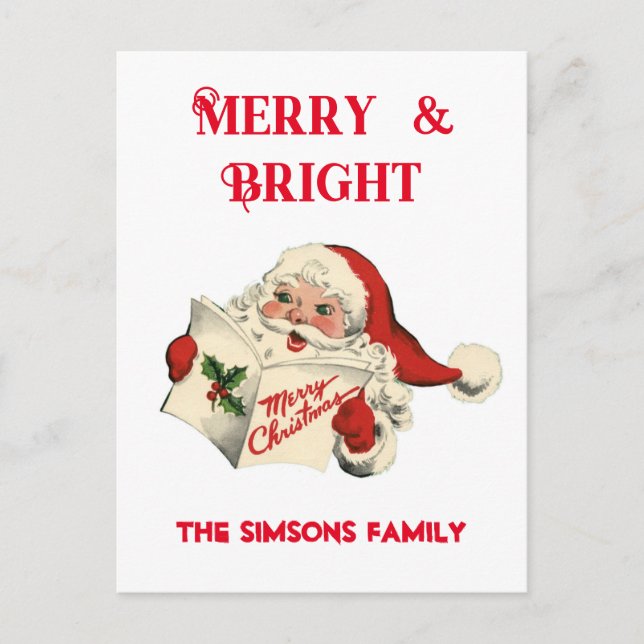 Postal Festiva Vintage Retro Jolly Santa Merry Christmas (Anverso)