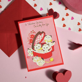 Postal Festiva Vintage Retro Kitten 50s Valentine rosa dulce