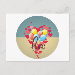 Postal Festiva Vintage Retro Love Hearts Graciosos Globos de San 