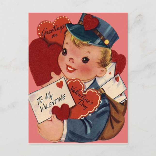 Postal Festiva Vintage Retro Mailman Valentcard (Anverso)