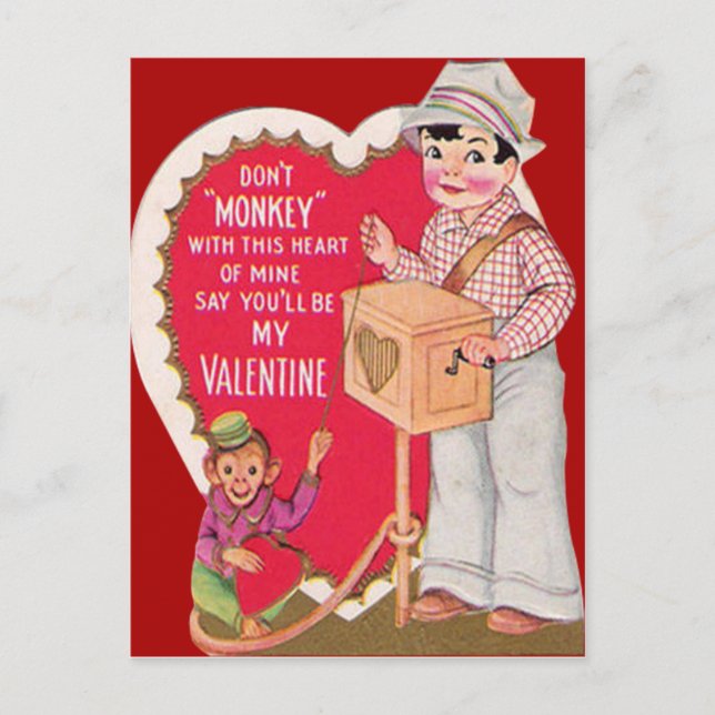 Postal Festiva Vintage Retro Organ Grinder Valentcard (Anverso)