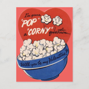 Postal Festiva Vintage Retro Palomitas de Maíz San Valentín