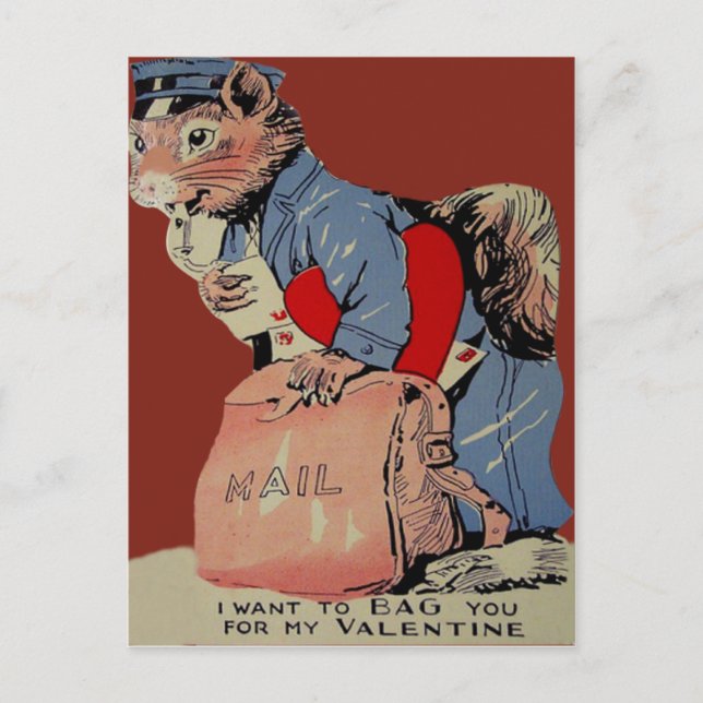Postal Festiva Vintage Retro Squirrel Mailman Valentcard (Anverso)