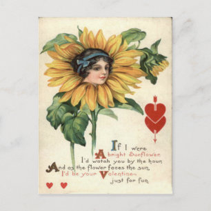 Postal Festiva Vintage Retro Sunflower Valentcard