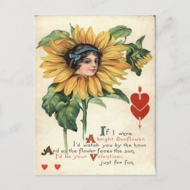 Postal Festiva Vintage Retro Sunflower Valentcard (Anverso)