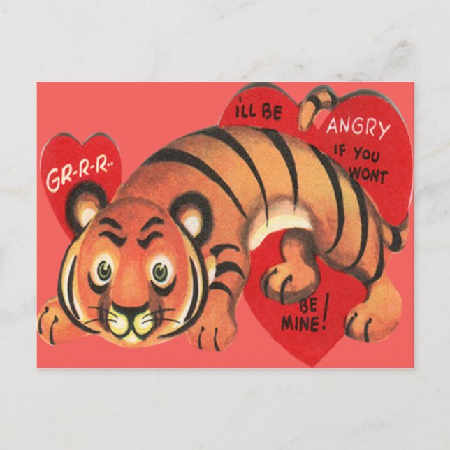 Postal Festiva Vintage Retro Tiger Valentcard (Anverso)