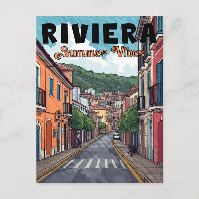 Postal Festiva vintage, Riviera francesa (Anverso)