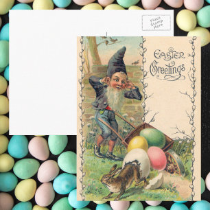 Postal Festiva Vintage saludo de Pascua victoriano con Gnome