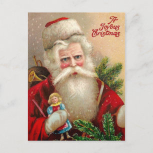 Postal Festiva Vintage Santa Claus con muñeca