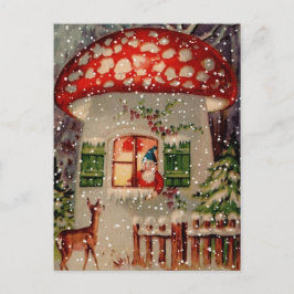Postal Festiva Vintage Santa Claus Gnome En Casa De Setas