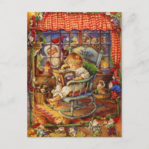 Postal Festiva Vintage Santa Claus mirando hacia adentro