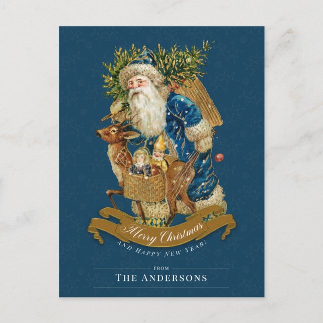 Postal Festiva Vintage Santa Claus Navidades clásicos Personaliza (Anverso)