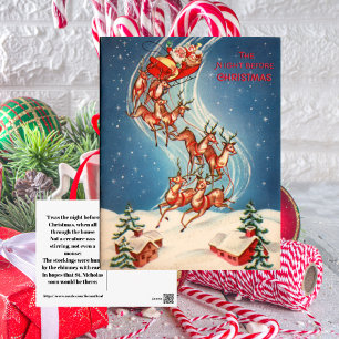 Postal Festiva Vintage Santa Claus Sleigh y el reno volando