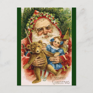 Postal Festiva Vintage Santa con el peluche y las muñecas