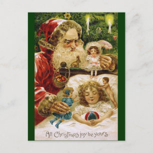 Postal Festiva Vintage Santa con muñecas