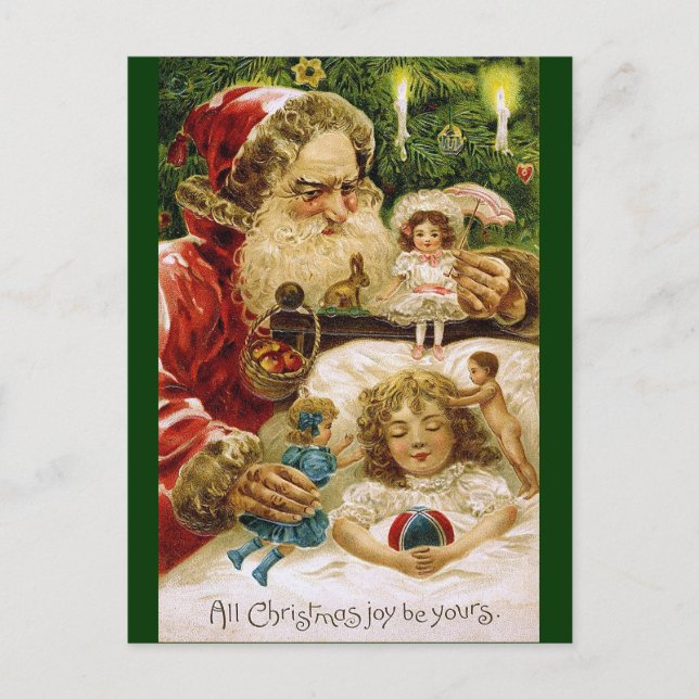 Postal Festiva Vintage Santa con muñecas (Anverso)