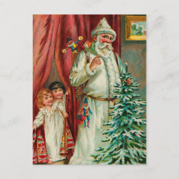 Postal Festiva Vintage Santa con niños