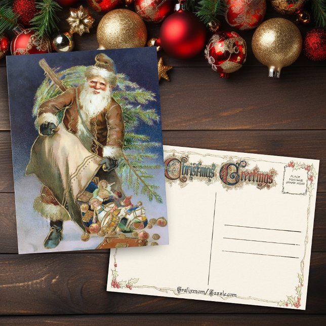 Postal Festiva Vintage Santa con Presentes (Subido por el creador)