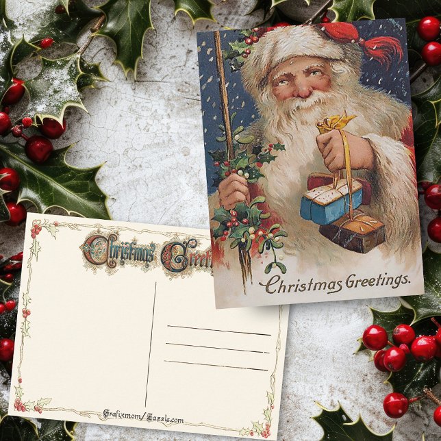 Postal Festiva Vintage Santa con Presentes (Subido por el creador)