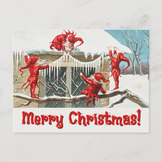 Postal Festiva Vintage Santa Elves (Anverso)