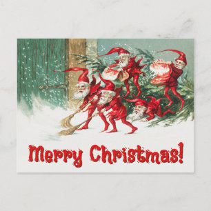 Postal Festiva Vintage Santa Elves