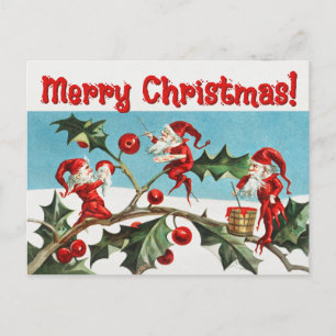 Postal Festiva Vintage Santa Elves