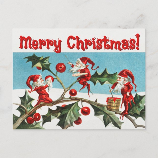 Postal Festiva Vintage Santa Elves (Anverso)